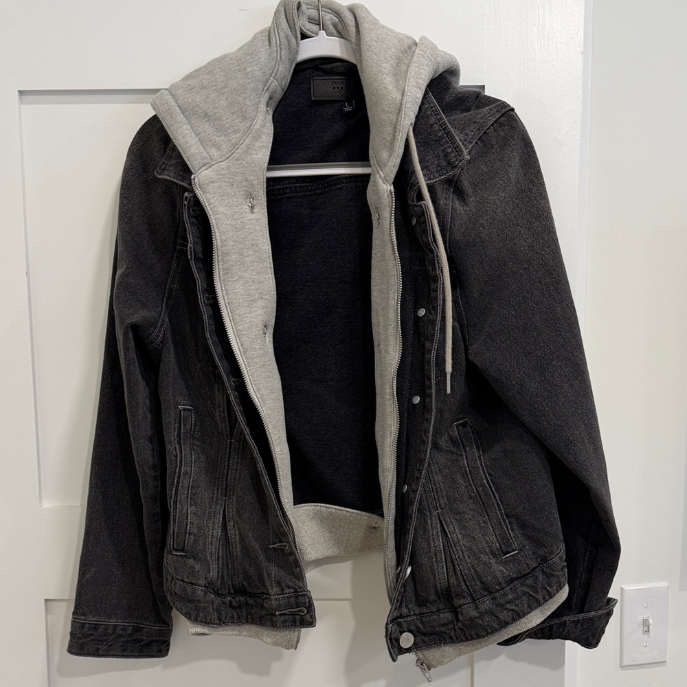 Women’s Black Denim Hooded Jacket with Gray Lining